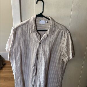 ASOS Beige and White Striped Short Sleeve Button-Up Shirt